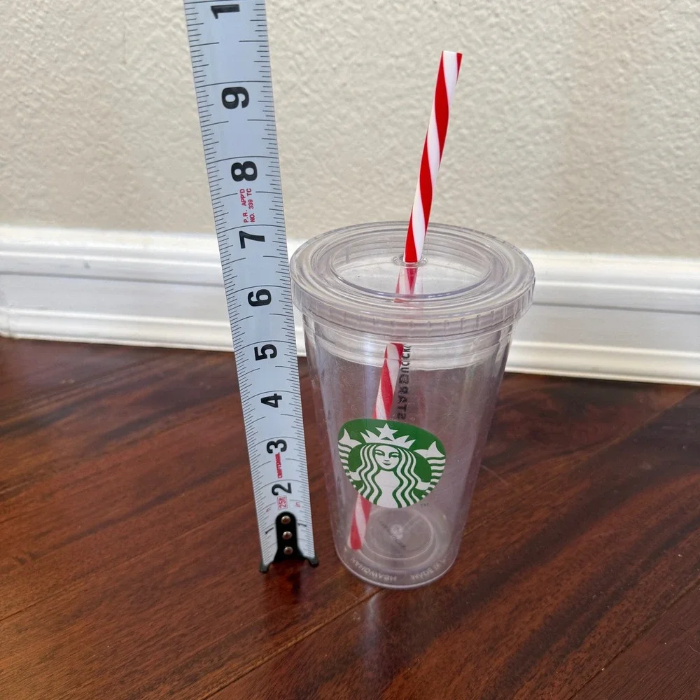 Starbucks Clear Acrylic Cold Cup Tumbler Red Stripe 16oz Reusable Christmas